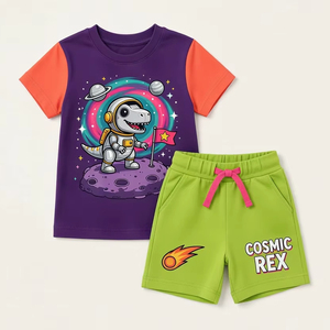 Conjunto deportivo informal de algodón para niños, camiseta y pantalones cortos, ropa de verano transpirable y ligera, talla personalizada - Product Image 1