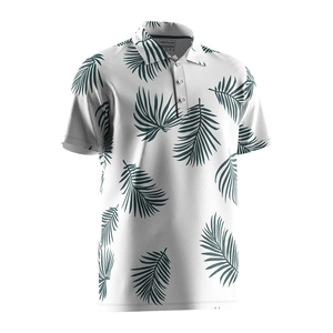 Polo pour homme à manches courtes, imprimé feuilles tropicales, coupe classique, décontracté, en coton tissé respirant - Product Image 6