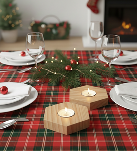 Universal Art Creation Natural Wooden Handmade Hexagon Tealight Candle Holder Block for Easter Christmas Parties Winter Home - Product Image 2