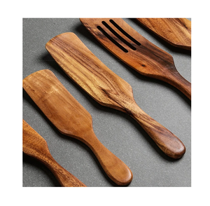 Best Selling Premium Wood Spurtle Spoon Set for Frying <b>Eggs</b> Vegetable <b>Pan</b> Cookware Item 3 Pieces Set - Product Image 1