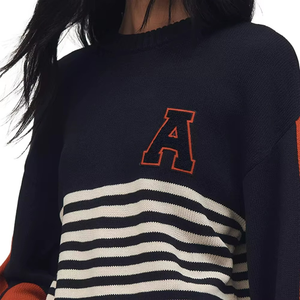 Pull en maille personnalisé pour femme, 100 % coton, col rond, broderie à rayures et lettres, style sportif, tenues tendance pour le campus - Product Image 2