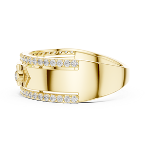 Luxury Yellow Gold Finish Geometric Diamond <b>Ring</b> <b>for</b> <b>Men</b> & Women | Premium Sparkling Stone Statement Band Jewelry - Product Image 5