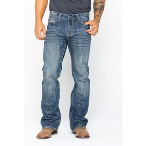 Jean en denim tricoté vintage ample et droit pour homme de haute qualité, logo personnalisé, couleur unie tendance, écologique et imperméable - Product Image 3