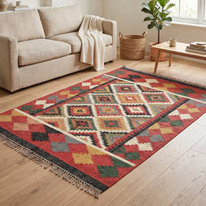 Southwestern Tribal Wool Kilim Area <b>Rug</b> for Living Room <b>Rustic</b> Bohemian & Global Style Home - Product Image 5