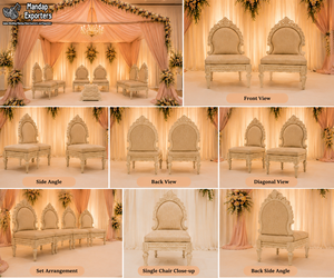 Ensemble de chaises dorées de luxe pour mandap de mariage indien, élégant ensemble de chaises Sankheda Vedi, ensemble de sièges de mandap royal pour mariée et marié - Product Image 2