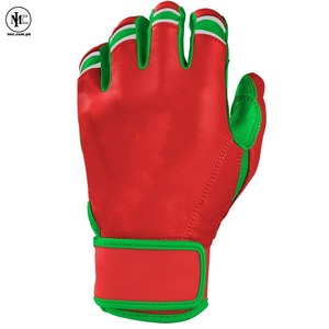 <b>Red</b> Leather Batting <b>Gloves</b> With Green Trim Padded Hook And Loop Closure For Training Unisex Adult - Product Image 5