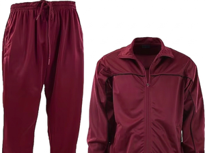 Men's Maroon tracksuits Full Zip Jacket And <b>Pants</b> Set Breathable Polyester Casual Wear Autumn Solid Color Regular Fit - Product Image 3