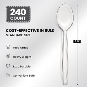 240 cuillères jetables en plastique transparent résistant à la chaleur, sans BPA, extra résistantes, solides, durables, de qualité supérieure - Product Image 1