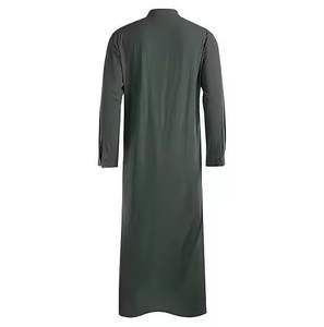 Túnica islámica saudí para hombre con cuello, 2 bolsillos laterales, bolsillo interior para móvil, tela de poliéster transpirable, largo hasta el suelo. - Product Image 2