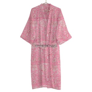 Hermoso bloque de mano impreso algodón orgánico Maxi Kimono vestido tamaño libre primavera Otoño Verano invierno bata de baño ropa de dormir - Product Image 2
