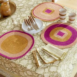 Wholesale Handcrafted Round Woven Placemat Boho <b>Table</b> Decor Tableware Accessories Multi Color Designer Dining <b>Table</b> Placemats - Product Image 1