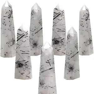 Premium Quality Black Tourmaline Rutilated Quartz tower point obelisk for home decoration and healing stone buy from N H AGATE