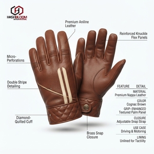 Gants de conduite en cuir brun vintage perforés Hashbloom International avec une adhérence améliorée pour une utilisation en extérieur et pour le sport - Product Image 5
