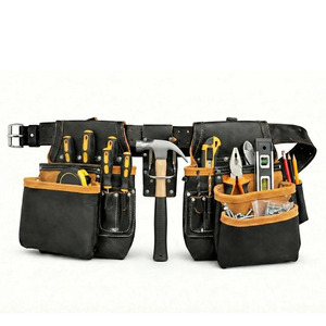 Organisateur d'outils de travail en cuir robuste avec plusieurs pochettes, sangle de ceinture durable, porte-marteau, matériel de qualité supérieure pour charpentiers - Product Image 3