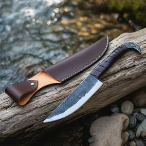Cuchillo utilitario SHARP POINT TRADES con punta de acero, hoja recta de 0.5 mm de grosor, mango de madera, funda de cuero, 6.7 pulgadas de largo - Product Image 3