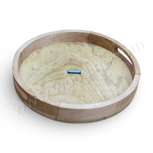 Plateau de service rond en bois massif, fait main, poli, avec poignées, le plus vendu, assiette décorative en bois naturel, plat artisanal - Product Image 1