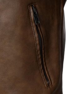 Men Brown Genuine Leather Slim Moto Biker Jacket Stand Collar Zipper Front Solid Color Regular Sleeve Autumn Style Finished - Product Image 6