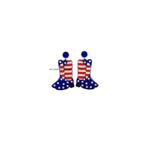 Pendientes Patrióticos con Cuentas, Diseño de Bandera Americana, 4 de Julio, Joyería Artesanal con Cuentas de Semillas, OEM Disponible - Product Image 1