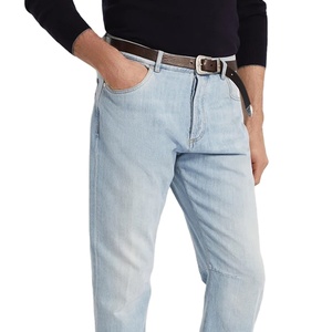 Jeans Slim pour hommes personnalisés, mode décontractée, Style Hip Hop, braguette légère à fermeture éclair frontale plate, tissu en toile personnalisée, vente en gros - Product Image 1