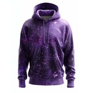 Sweat-shirt à capuche pour homme de haute qualité, personnalisé OEM, imprimé galaxie violette, coupe classique, tricoté, respirant, pour l'automne, avec poche - Product Image 1