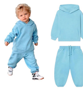 Ensemble de survêtement à capuche bleu clair pour bébés garçons, tenue décontractée à manches longues de couleur unie avec pantalon à cordon de serrage - Product Image 1