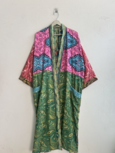Kimono de Seda Estilo Boho para Mujer, Túnica con Parches Indios, Estampado Floral Paisley, Ropa de Verano para Vacaciones, Ropa de Dormir, Cuello en V, Transpirable - Product Image 2