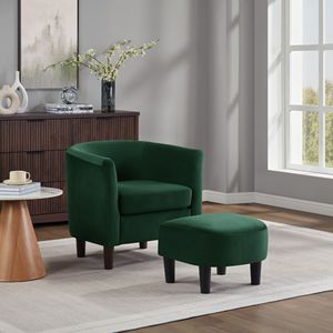 Fauteuil barillet moderne en velours vert avec ottoman, chaise d'appoint contemporaine pour salon - Product Image 5