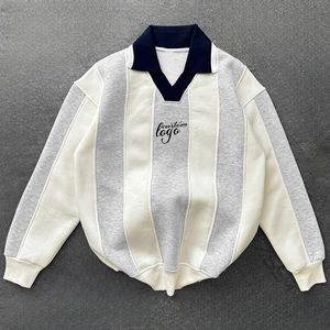 Camiseta Polo de Manga Larga para Hombre con Rayas de Color en Contraste, Corte Holgado, Estilo Fútbol, Tejido de Punto, Logotipo Bordado Personalizado - Product Image 5