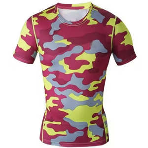 Vente en gros de chemises personnalisées par sublimation, concevez votre propre rashguard de compression MMA BJJ respirant en spandex/polyester à manches courtes OEM - Product Image 1