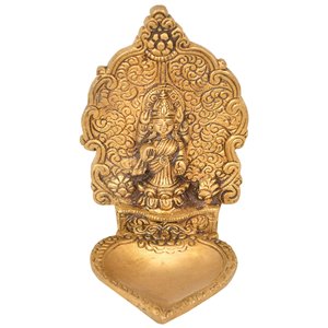 Handmade Brass Diya with Goddess Lakshmi Wick Indian-Made <b>Incense</b> <b>Holder</b> and Aromatherapy Diffuser - Product Image 1