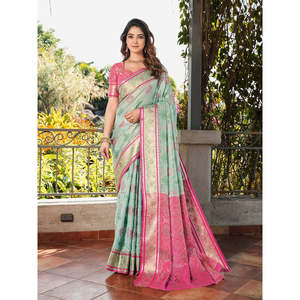 Sari Patola en organza bleu ciel tissé Zari, robes de soirée élégantes, Elite Weaves 600g - Product Image 2