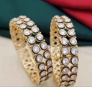 <b>Gold</b> Plated Crystal <b>Bangles</b> With Round Cut Stones Classic Style Women's Wedding Jewelry <b>Set</b> - Product Image 2