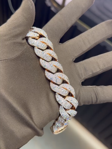 สร้อยข้อมือแบบ Cuban Link ชุบทองคำสีกุหลาบประดับเพชรโมอิสซาไนต์สไตล์ฮิปฮอป เงินแท้ 925  หนา  รับรองโดย GRA ขายส่ง - Product Image 1
