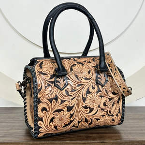 High Quality Portable Large Capacity Luxury Hand Tooled Cow Leather Speedy Duffle <b>Bag</b> Genuine Leather Travel <b>Bag</b> for <b>Men</b> & Women - Product Image 5
