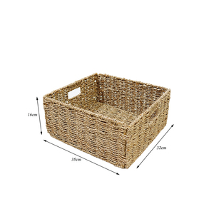 Trending <b>Rectangular</b> Natural Seagrass Storage <b>Basket</b> With Handles Rustic Style Multi-Purpose Organizer - Product Image 3