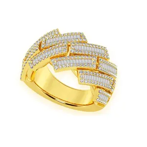 2023 perhiasan kustom cincin pria cincin Kuba Baguette naik 14K emas putih perhiasan Hip Hop cincin Kuba Monaco