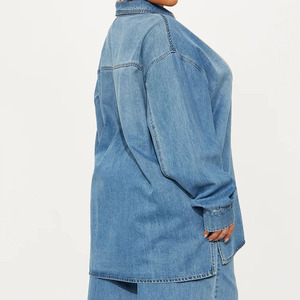 Women Plus Size Denim Tracksuit Set Full Sleeve Button Up Top Wide Leg <b>Pants</b> Casual Solid Color Loose Fit Spring Outfit - Product Image 4