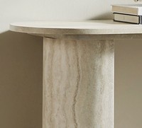 Table console en travertin beige de qualité supérieure, plateau demi-rond en pierre, pieds en colonne, meubles pour salon et entrée, article en gros