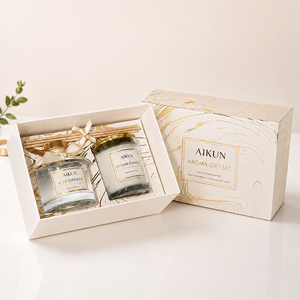 AIKUN Luxury Transparent Glass <b>Reed</b> <b>Diffuser</b> Scented Aroma Candle Gift Set Custom Home Fragrance Box <b>For</b> Hotel - Product Image 3