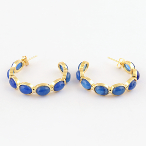 Boucles d'oreilles créoles ovales colorées en pierre de jade, plaqué or 18 carats, en laiton, avec monture à sertir, pour femmes, vente en gros - Product Image 2