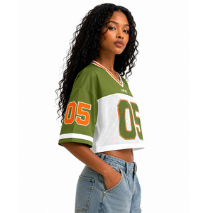 Maillot de football américain court personnalisé pour femme, manches courtes, en maille polyester, color block, OEM, pour entraînement de cheerleading et streetwear - Product Image 2