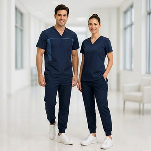 Ensemble de tenues médicales unisexe à col en V, respirant, extensible, anti-boulochage, uniforme d'hôpital OEM - Product Image 1