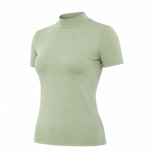 Camiseta de Manga Corta para Mujer, Cuello Redondo, Corte Entallado, Color Verde Salvia, Personalizable, Algodón Peinado Suave, WMNTS-0013 - Product Image 3