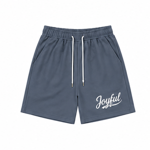 Shorts décontractés pour hommes avec cordon de serrage, imprimé Joyful sur le devant, taille mi-haute, 100 % polyester, style Bermuda, respirant, écologique, séchage rapide - Product Image 1