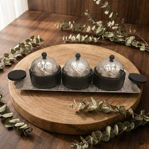 Ensemble de bols de service en métal avec couvercle en forme de dôme noir de luxe, pour fruits secs, bonbons, noix, vaisselle arabe pour le Ramadan, fournisseur en gros - Product Image 4