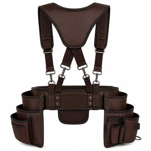 Premium leather construction tool pouch belt with multiple compartments hammer <b>holder</b> durable <b>stitching</b> and adjustable for sale - Product Image 2
