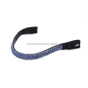 Banda de cejas de caballo de cuero inglés genuino de calidad superior personalizada con cristales de zafiro de 3 filas banda de cejas elegante mega Bling - Product Image 2