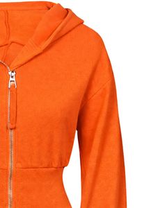 Womens Bright Orange <b>Cropped</b> <b>Zip</b> <b>Up</b> Hoodie Slim Fit Long Sleeve Casual Streetwear Cotton Fleece Sweatshirt Custom Logo Factory - Product Image 4
