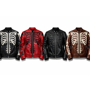 Black Skeleton Bones Leather <b>Biker</b> <b>Jacket</b> Gothic Skull Motorcycle <b>Jacket</b> Factory Wholesale - Product Image 4