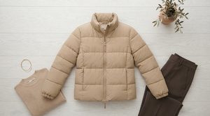 Veste matelassée beige pour homme, manteau d'hiver chaud et léger, col montant, veste décontractée pour l'extérieur, vente en gros ONE APEX - Product Image 2